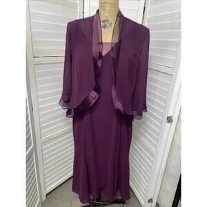 Vintage 90s 2 Pc Purple Crepe Chiffon Dress Jacket Ursula Of Switzerland Sz 12